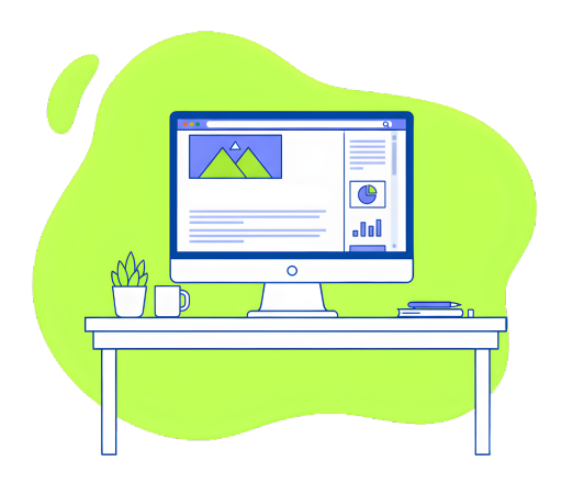 Laptop on a desk showing blog articles